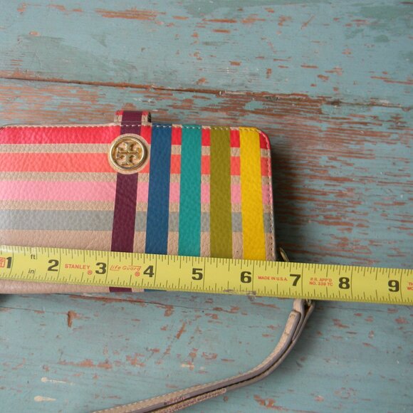 TORY BURCH RAINBOW MULTI COLOR STRIPED WALLET/WRISTLET LEATHER - Picture 2 of 9